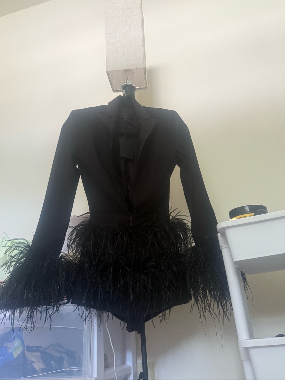 REVOLVE Black Feather-Trim Blazer Jacket